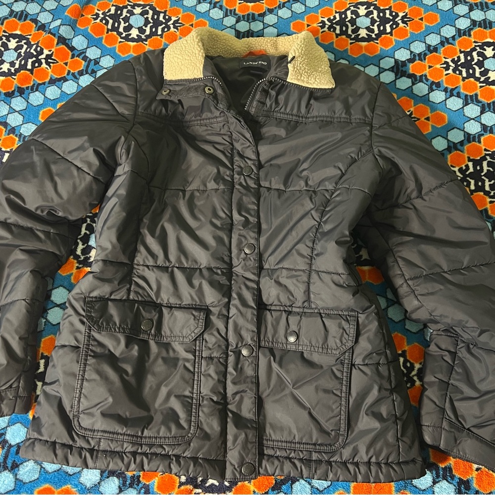 Lands End Women’s Black winter Jacket with sherpa collar